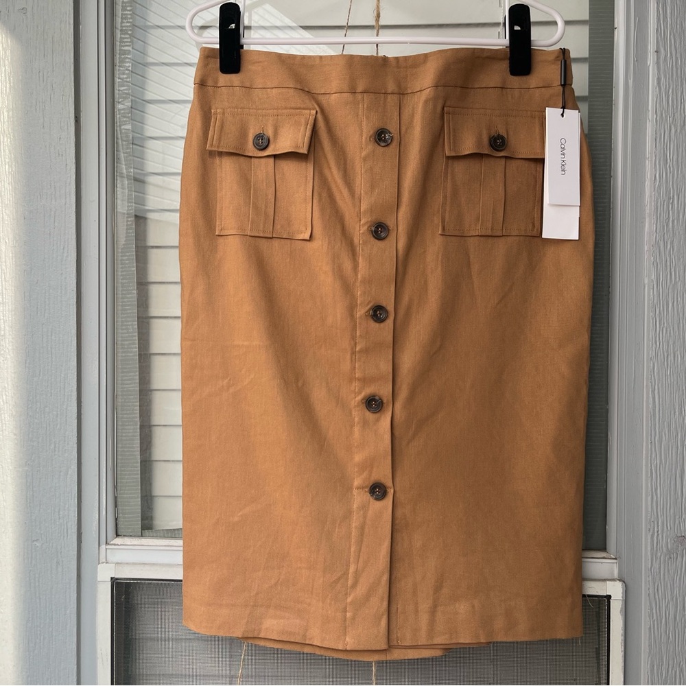 Calvin Klein Linen Blend Buttoned Skirt